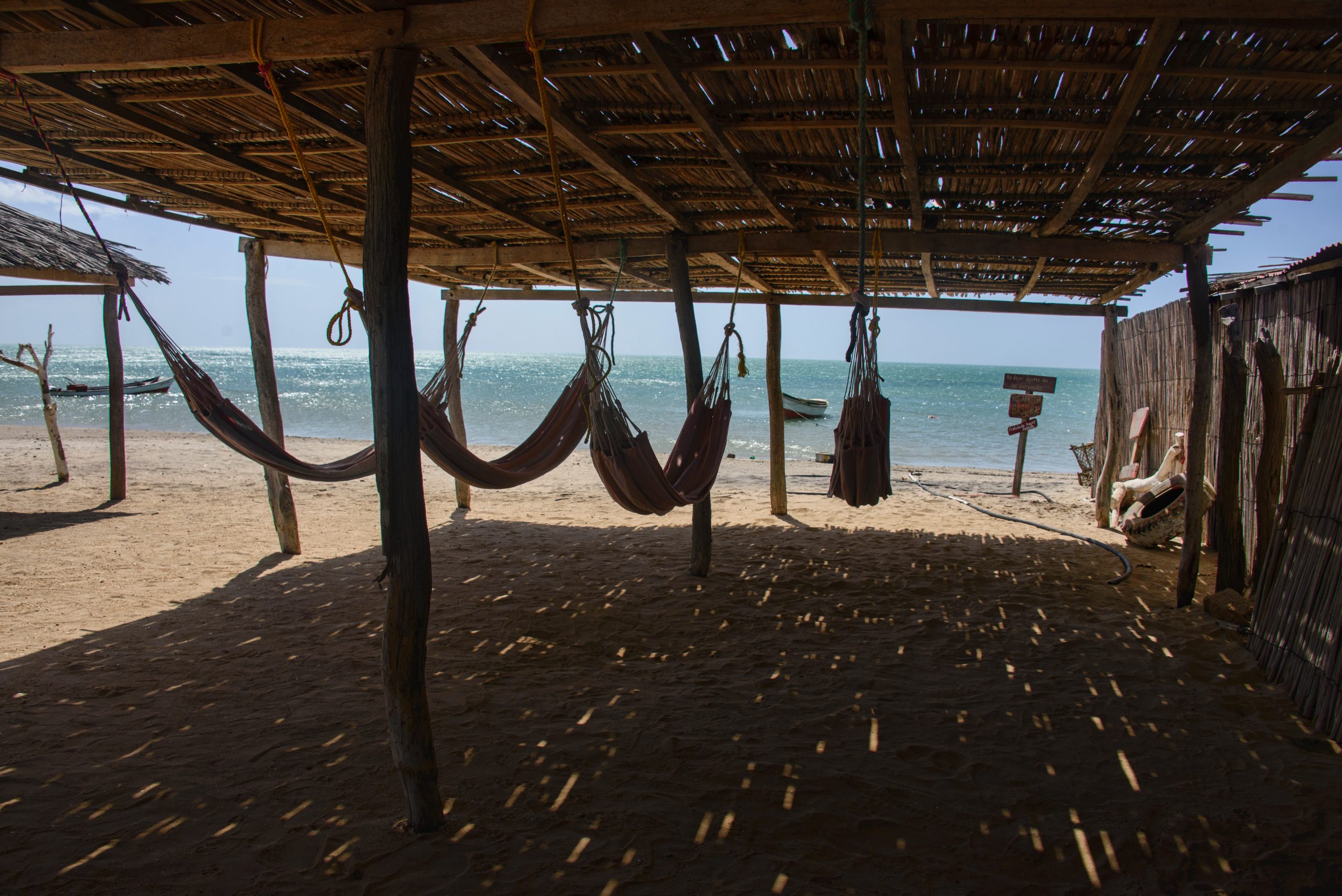 Traditional Wayuu hammocks at a desert hostel, Punta Gallinas, Guajira, Colombia