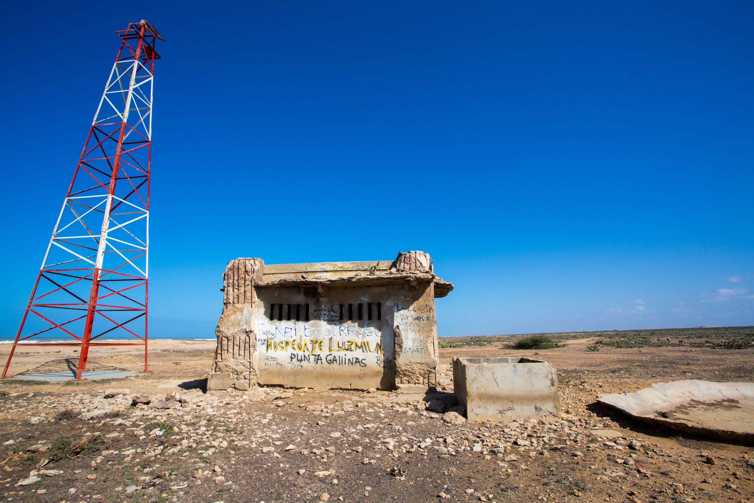 Light house and blue sky. Punta Gallinas, La Guajira, Colombia 2014.